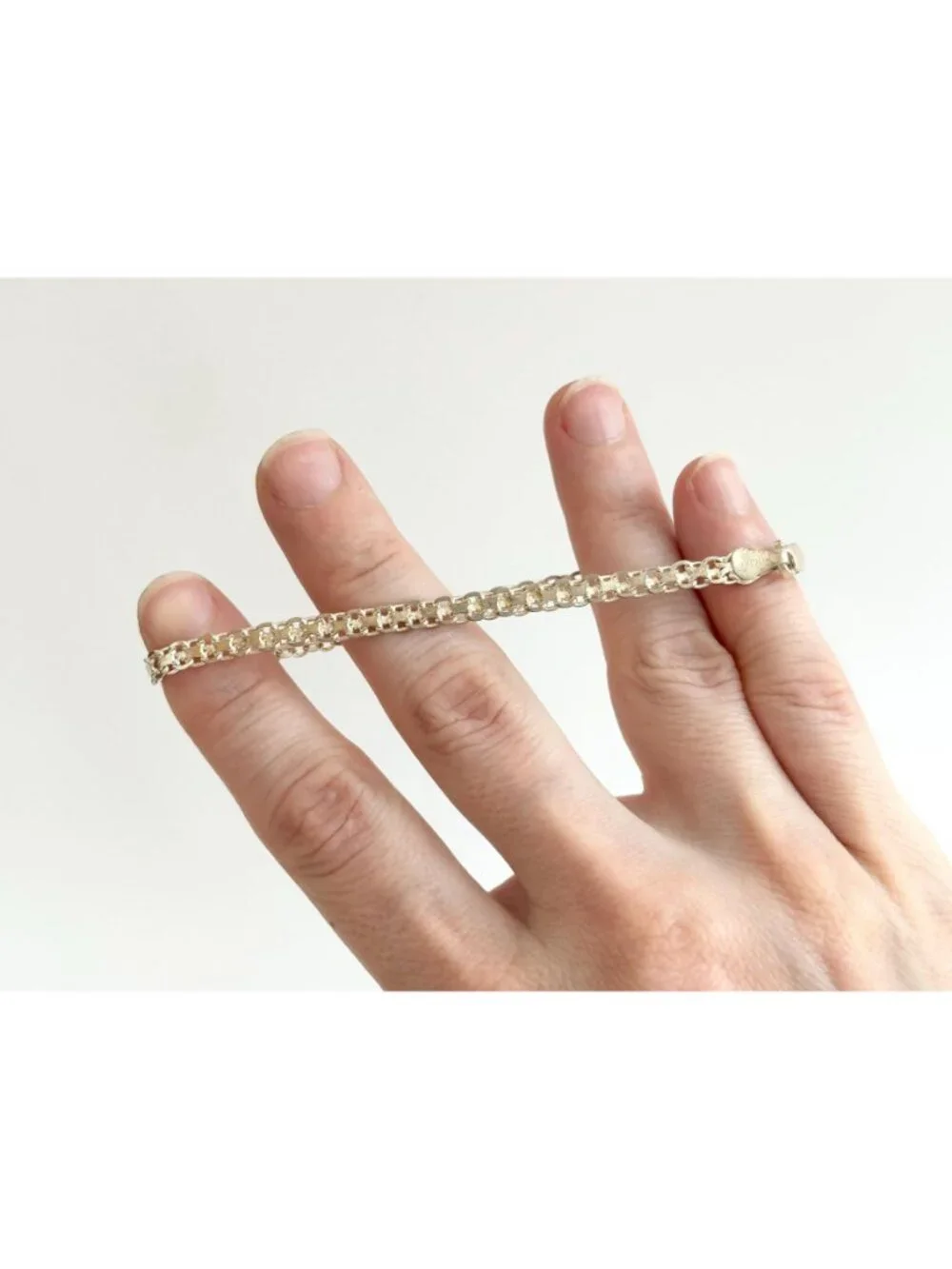 Italian Made Flat Link Minimalist Vintage Sterling Silver 925 Bracelet - 8